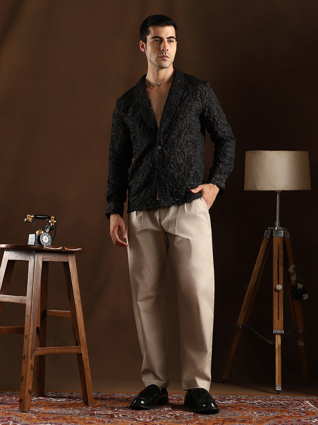 Crushed Shawl Collar Oversized Shirt