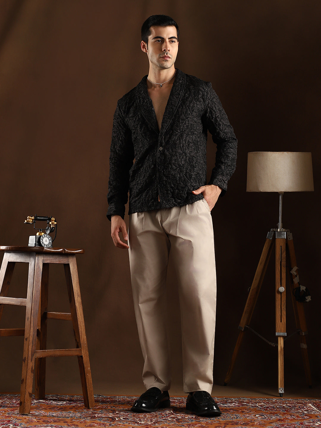 Crushed Shawl Collar Oversized Shirt