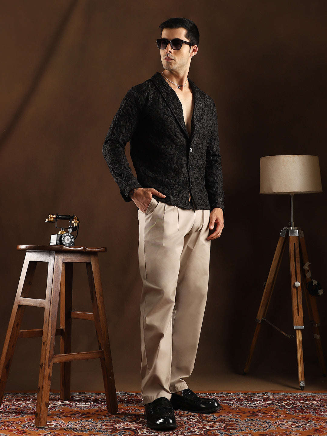 Crushed Shawl Collar Oversized Shirt