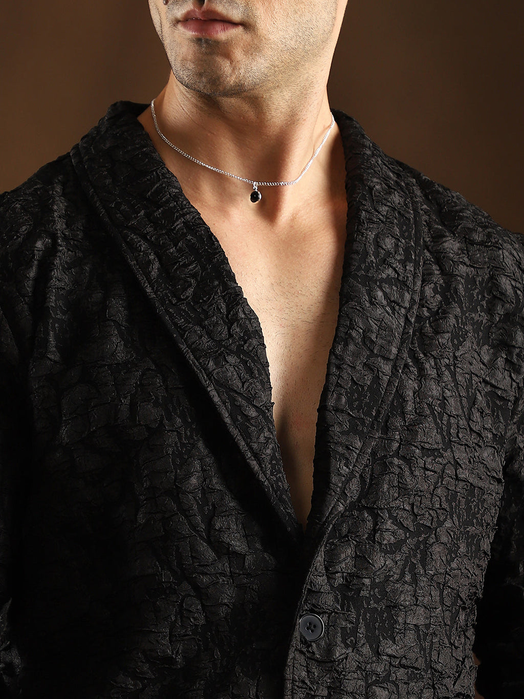 Crushed Shawl Collar Oversized Shirt