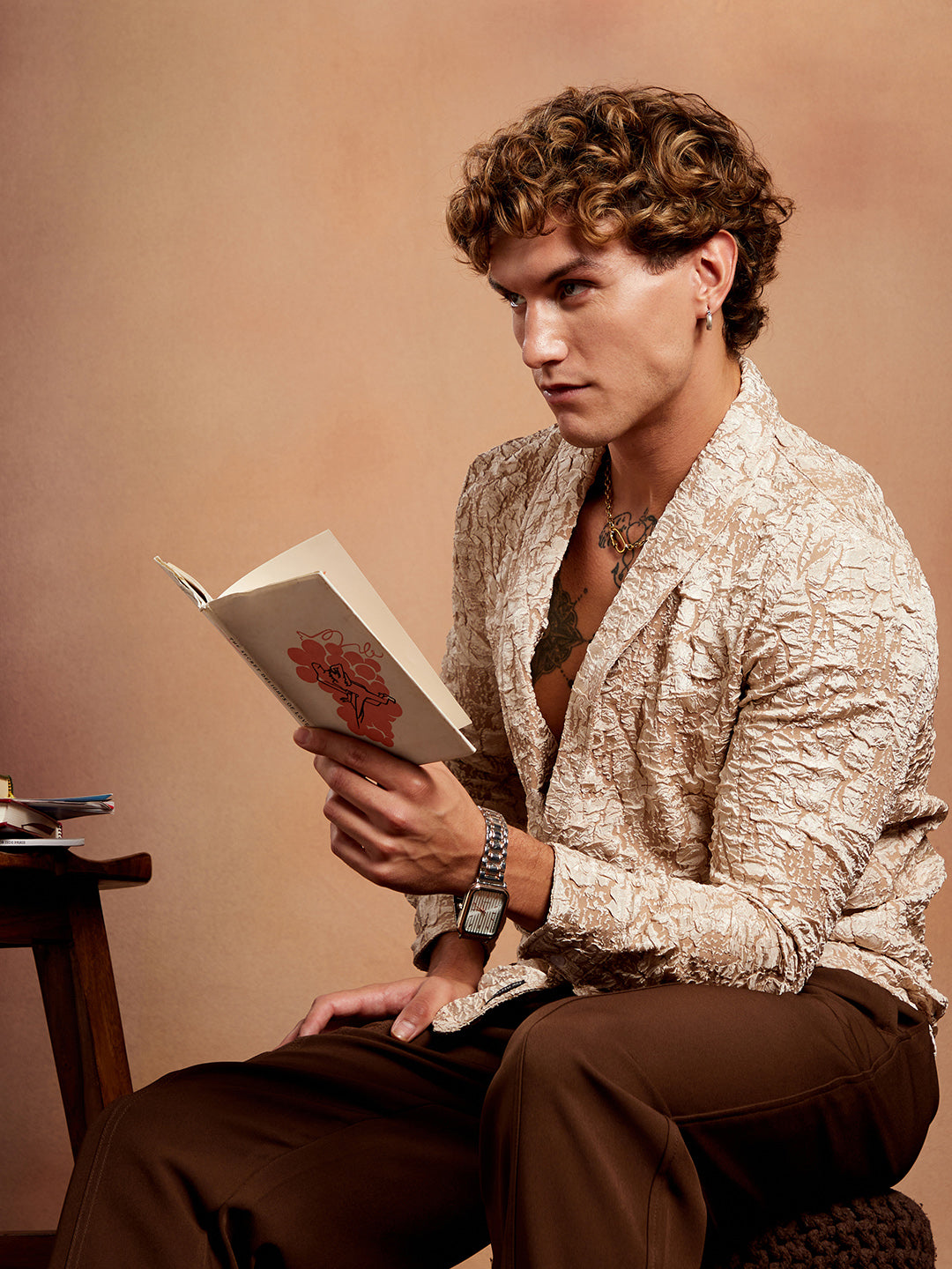 Crushed Shawl Collar Oversized Shirt