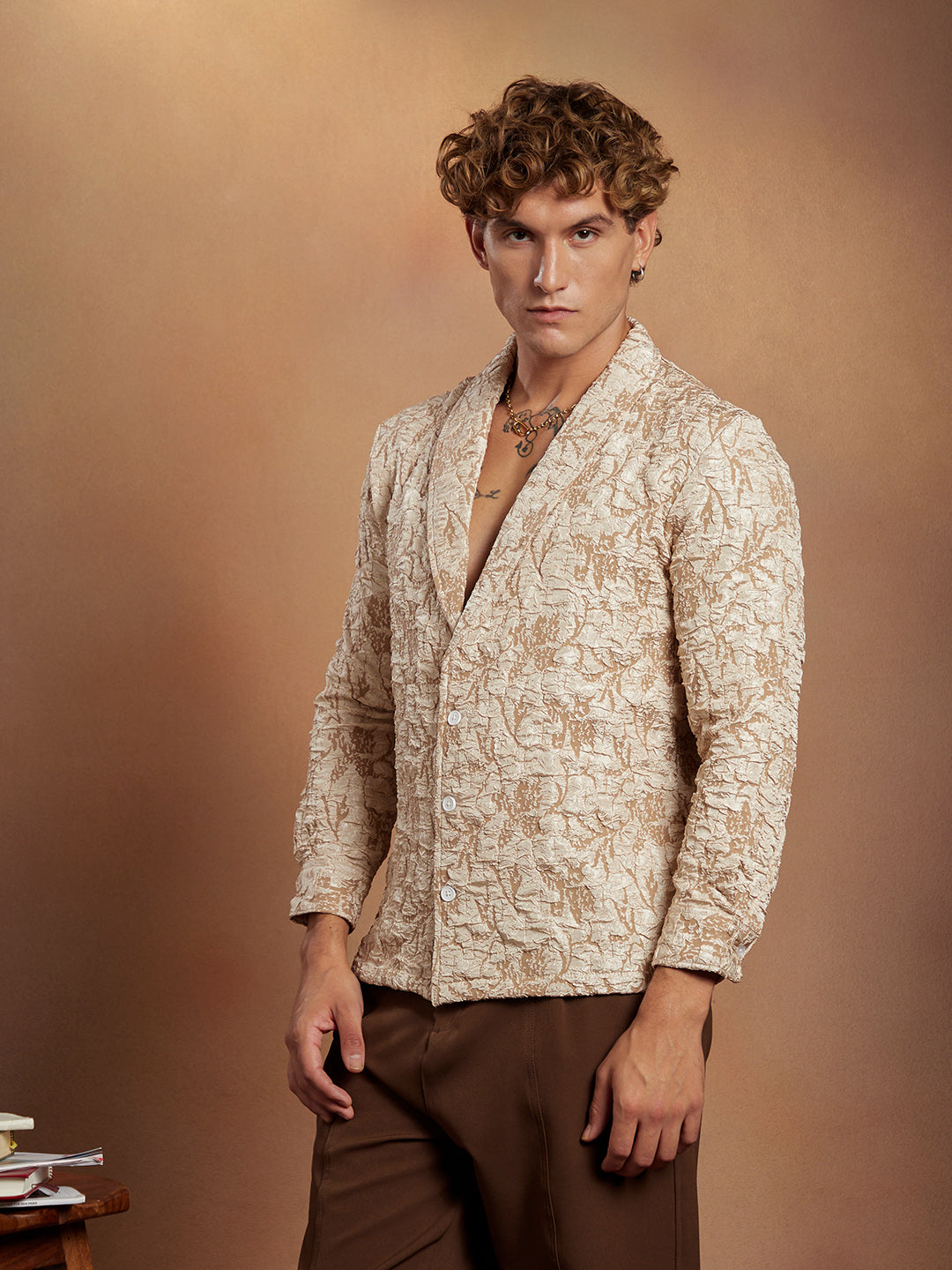 Crushed Shawl Collar Oversized Shirt