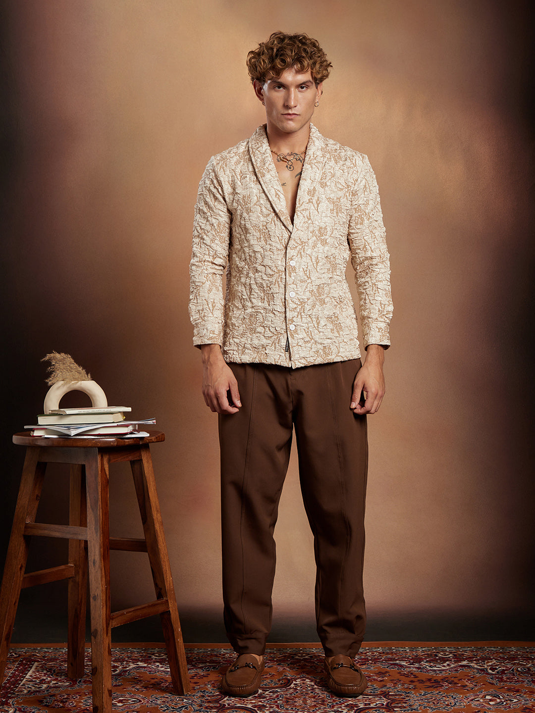 Crushed Shawl Collar Oversized Shirt