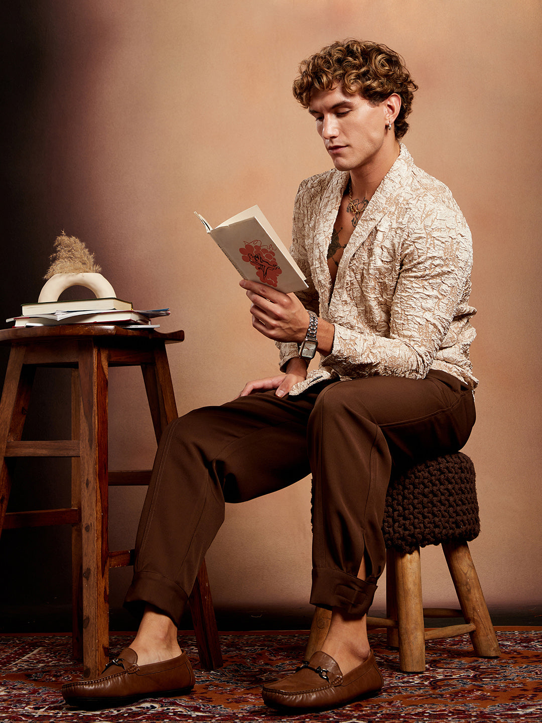 Crushed Shawl Collar Oversized Shirt