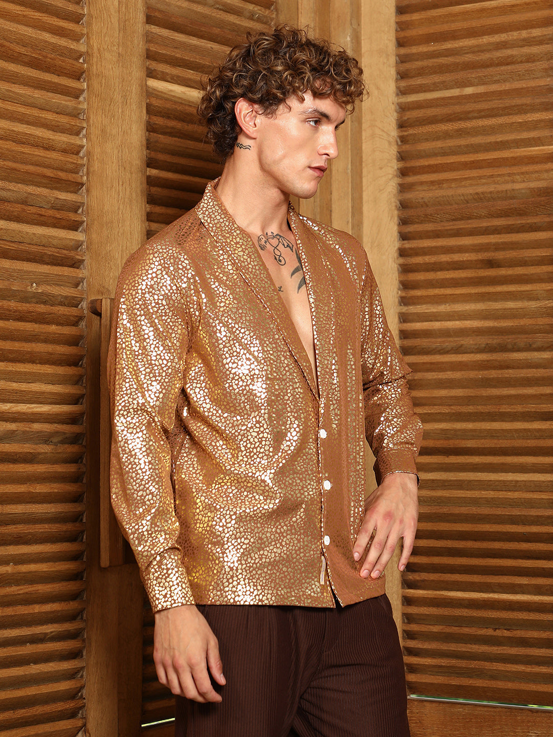 Metallic Shawl Collar Oversized Shirt