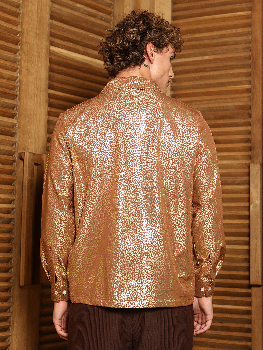 Metallic Shawl Collar Oversized Shirt