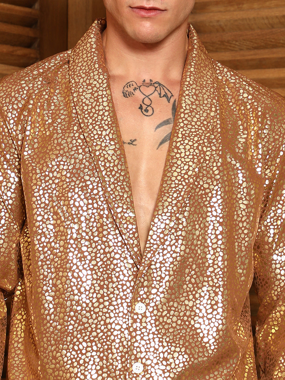 Metallic Shawl Collar Oversized Shirt