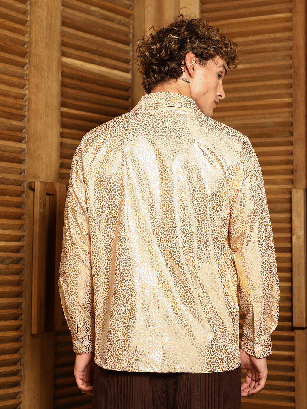 Metallic Shawl Collar Oversized Shirt