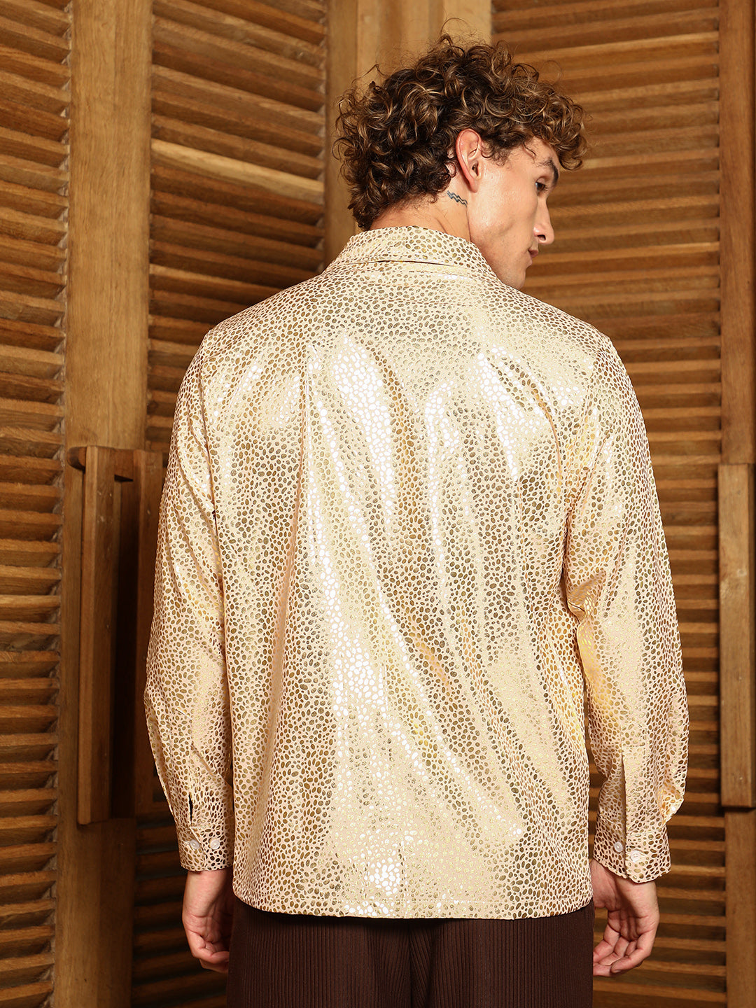 Metallic Shawl Collar Oversized Shirt