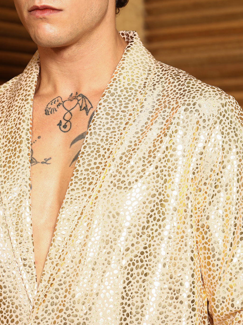 Metallic Shawl Collar Oversized Shirt