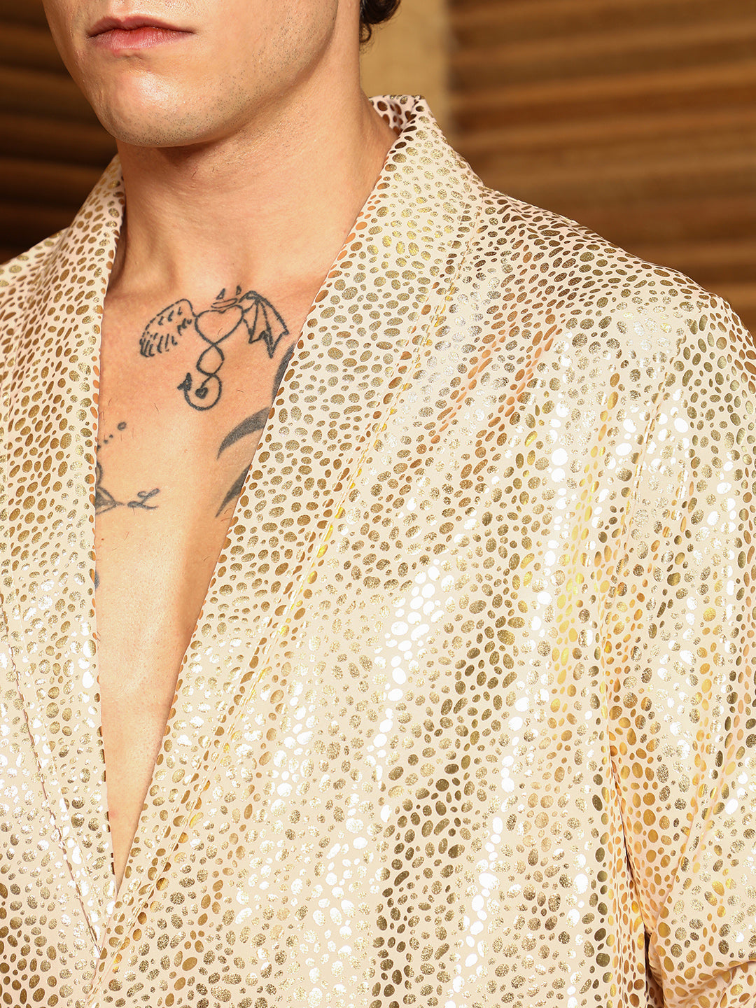 Metallic Shawl Collar Oversized Shirt