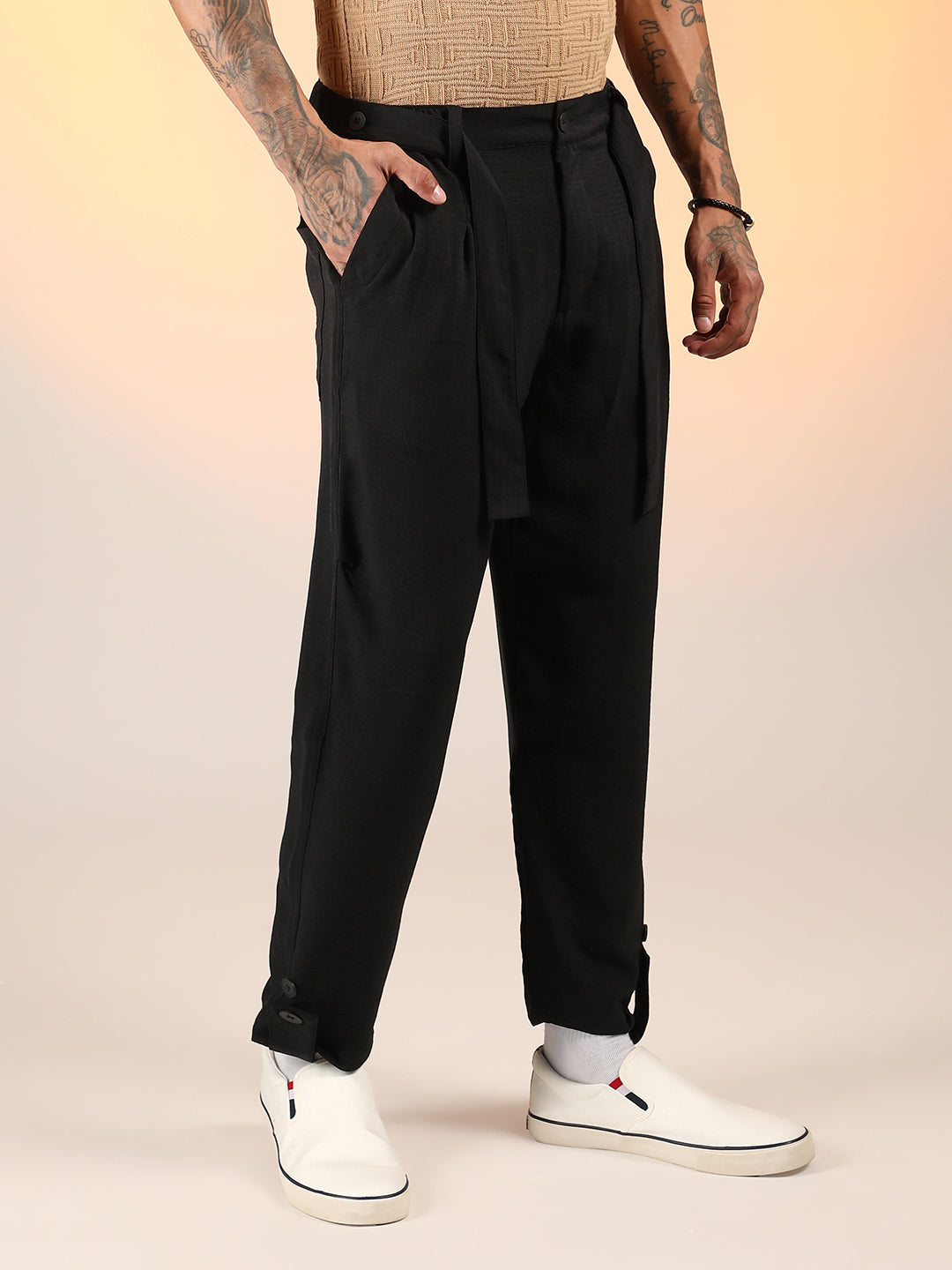 Tapered Pleated Trousers