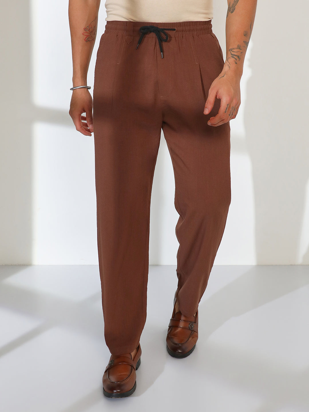 Straight-Fit Linen-Blend Trousers