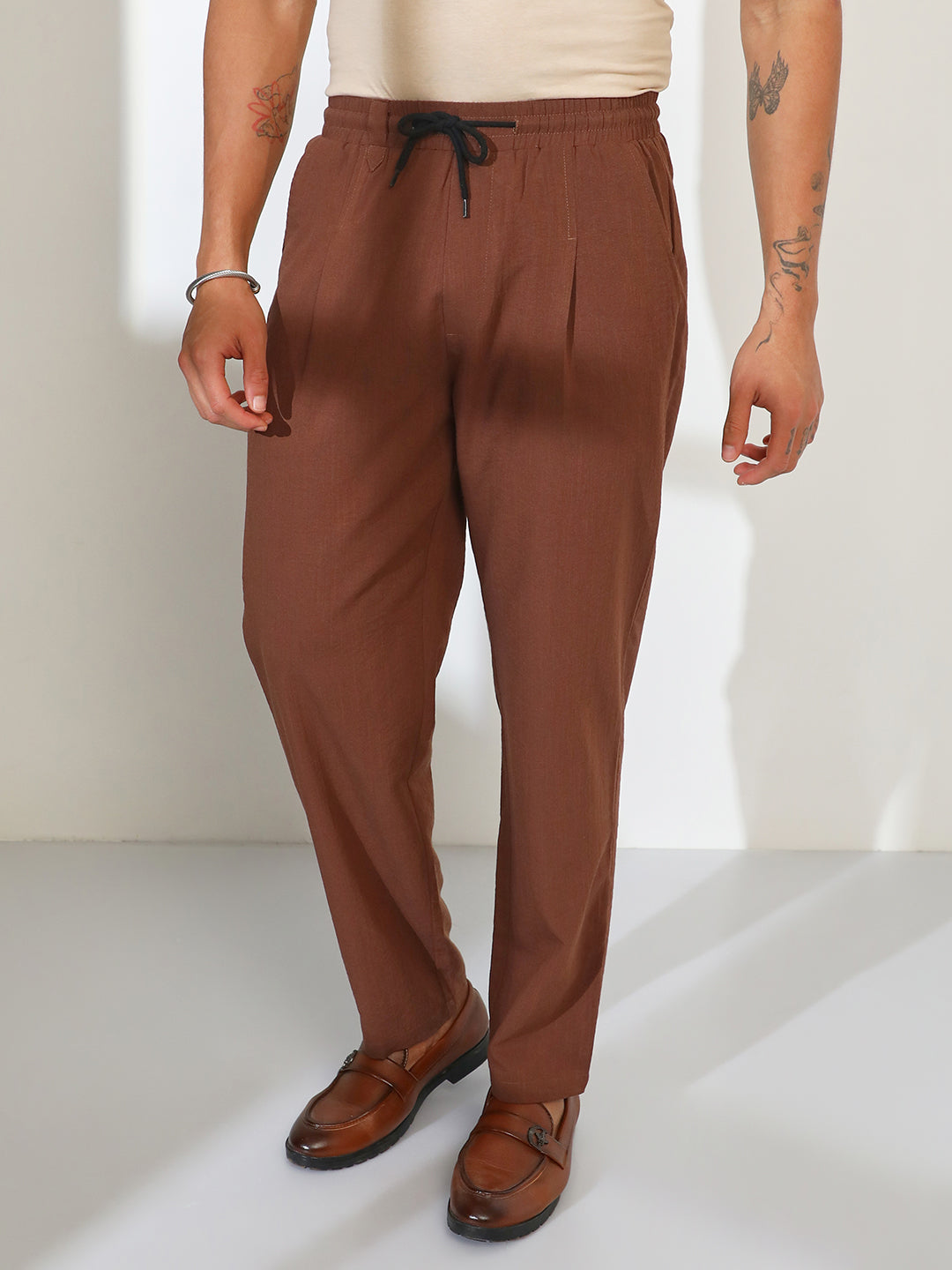 Straight-Fit Linen-Blend Trousers