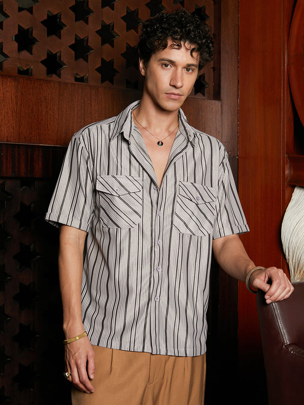 Multitrack-Striped Utility Shacket
