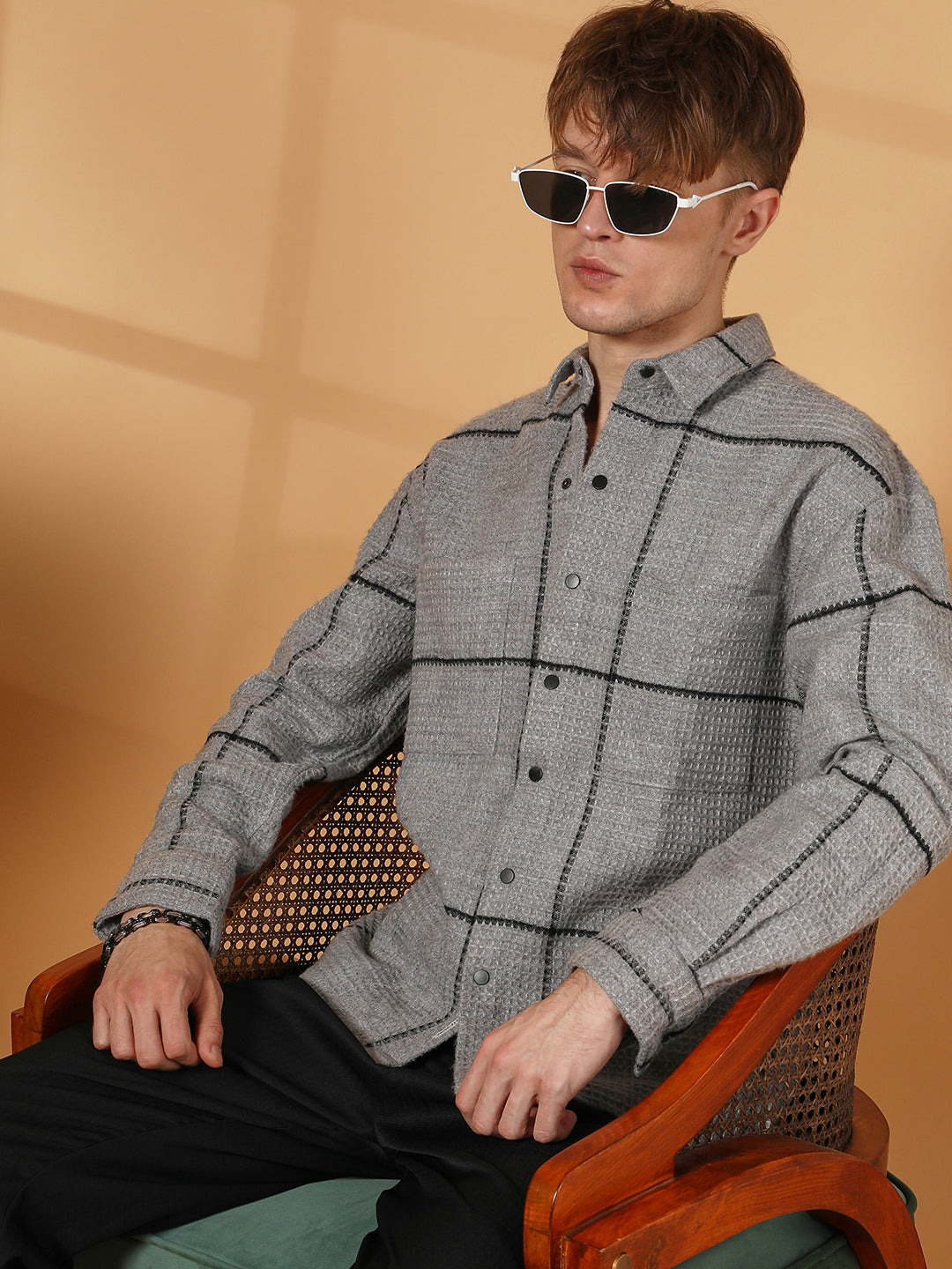 Graph-Check Waffle Overshirt