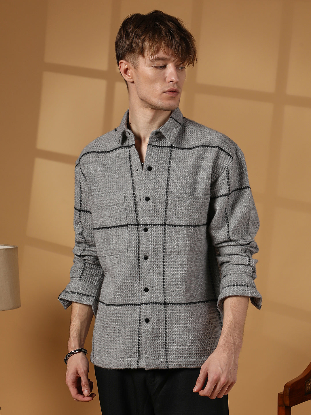 Graph-Check Waffle Overshirt