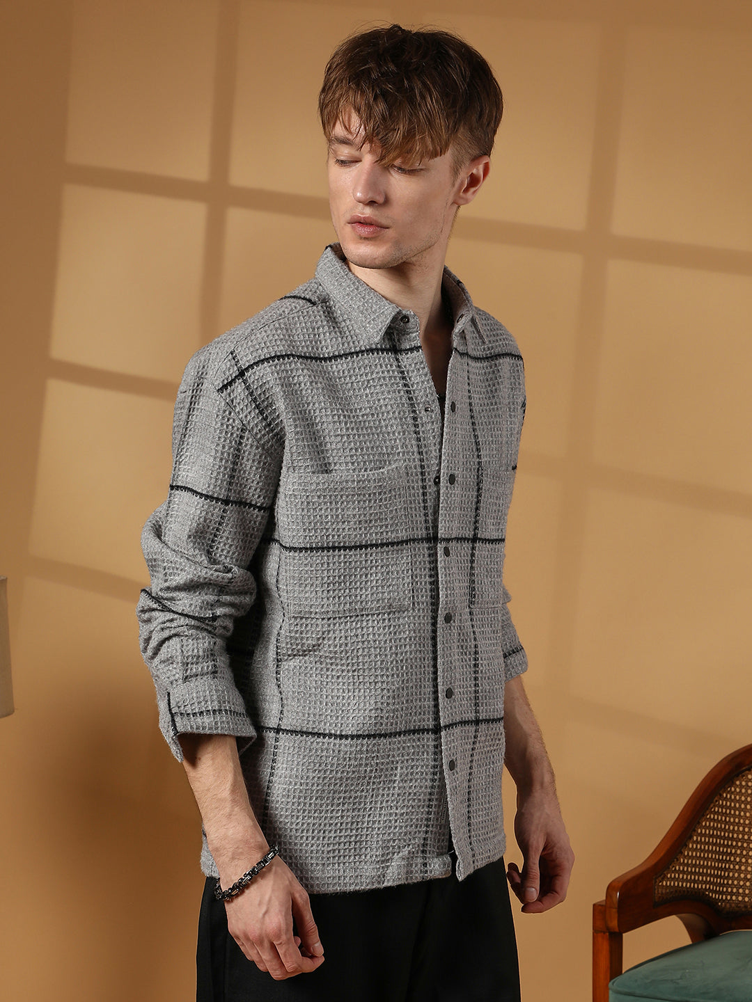 Graph-Check Waffle Overshirt