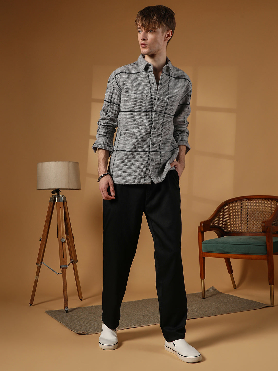 Graph-Check Waffle Overshirt