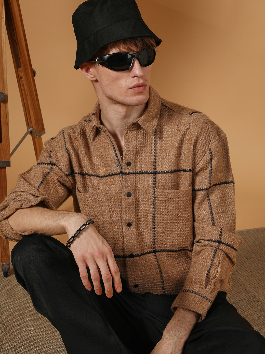 Graph-Check Waffle Overshirt