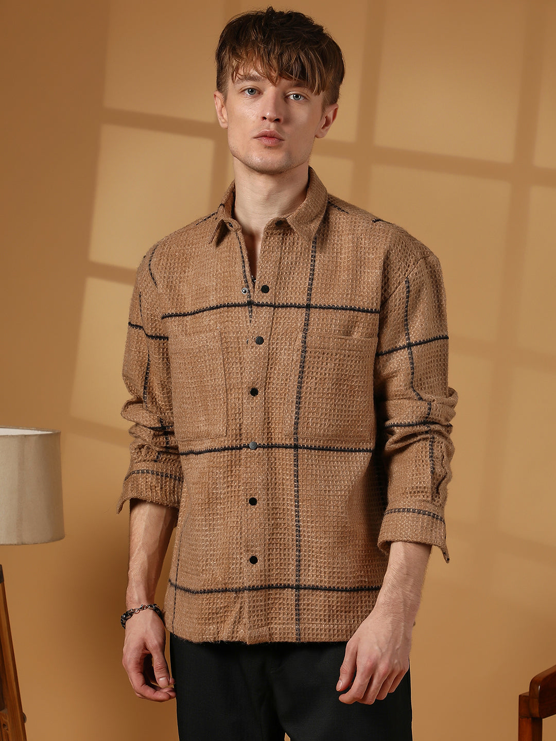 Graph-Check Waffle Overshirt