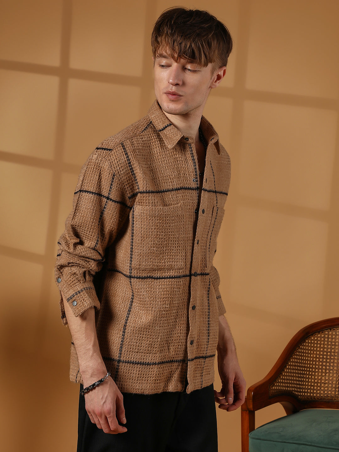 Graph-Check Waffle Overshirt