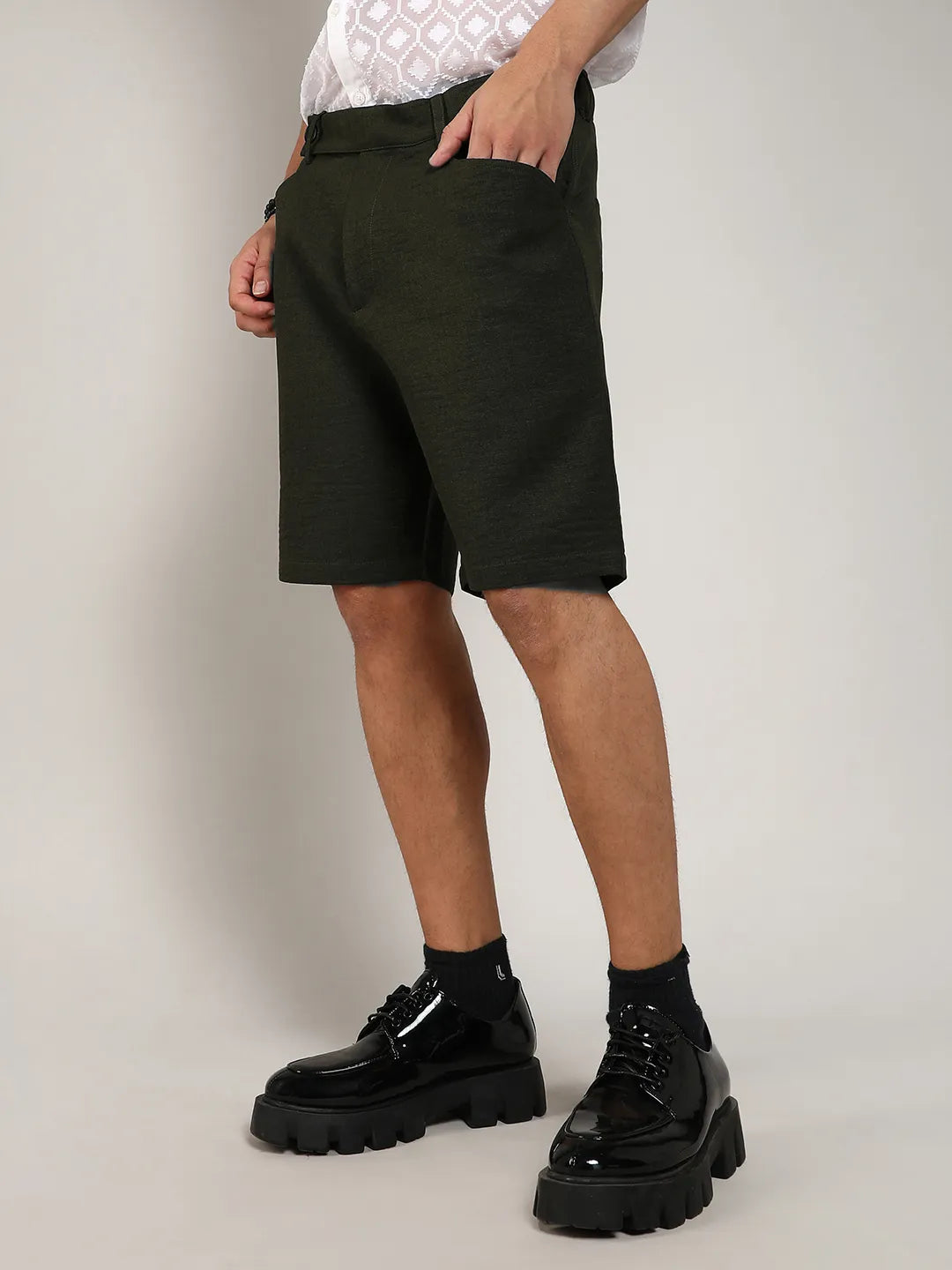 Tailored Poly-Linen Shorts