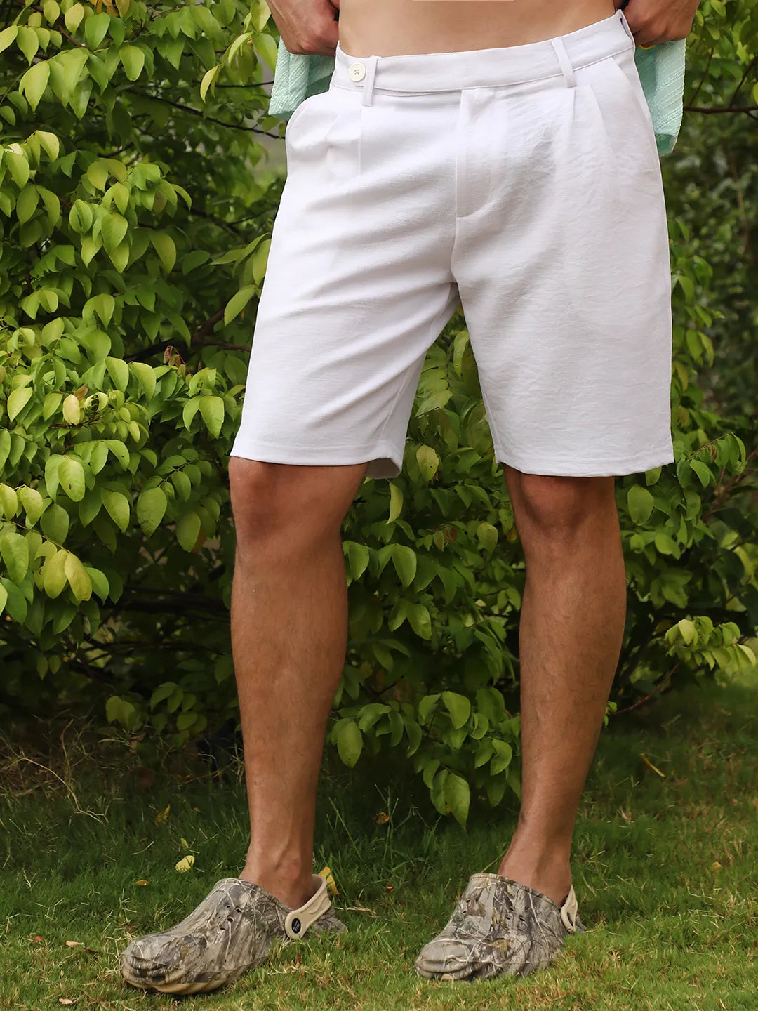 Tailored Poly-Linen Shorts