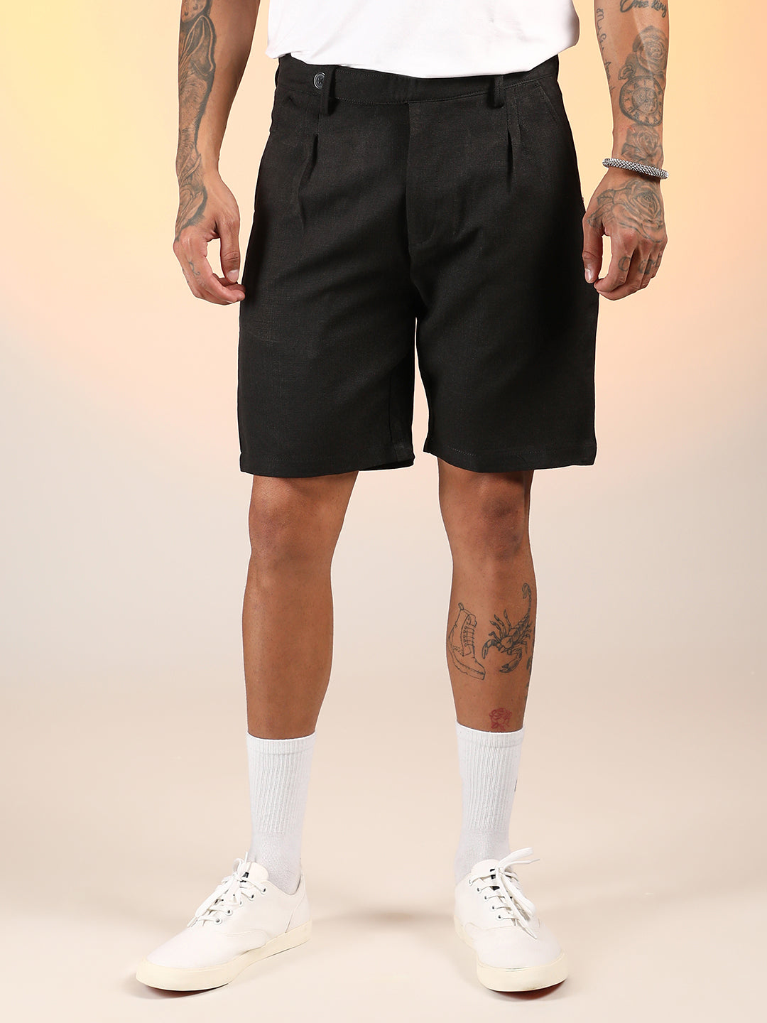 Solid Pleated Shorts