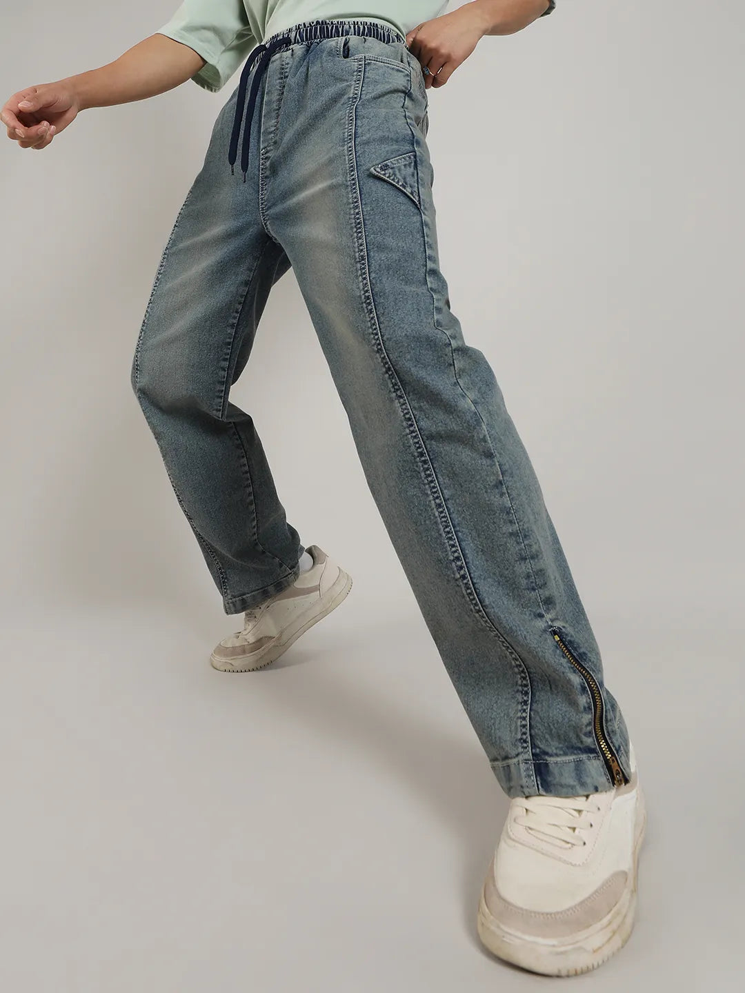 Acid-Wash Baggy Denim Jeans