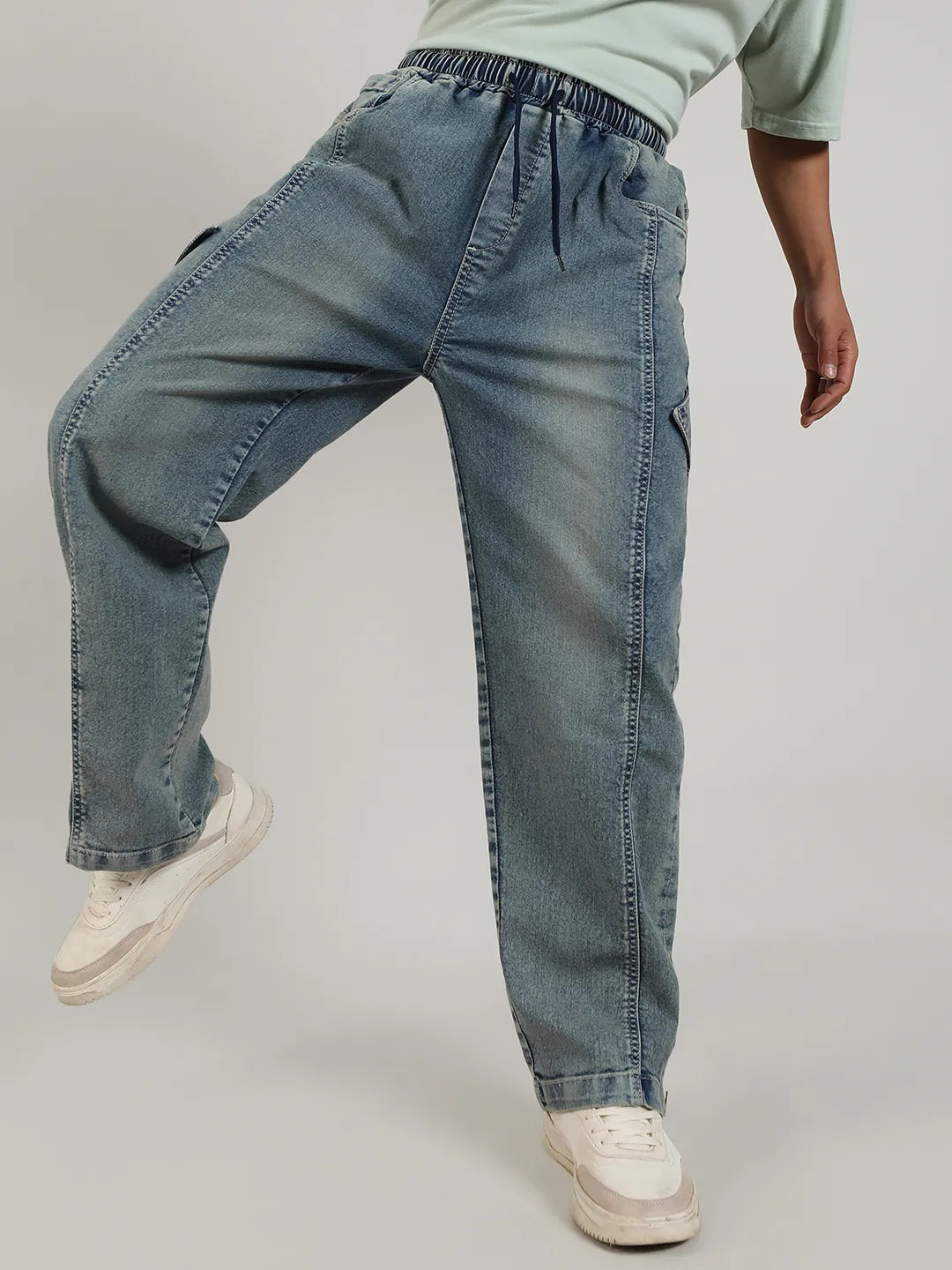 Acid-Wash Baggy Denim Jeans