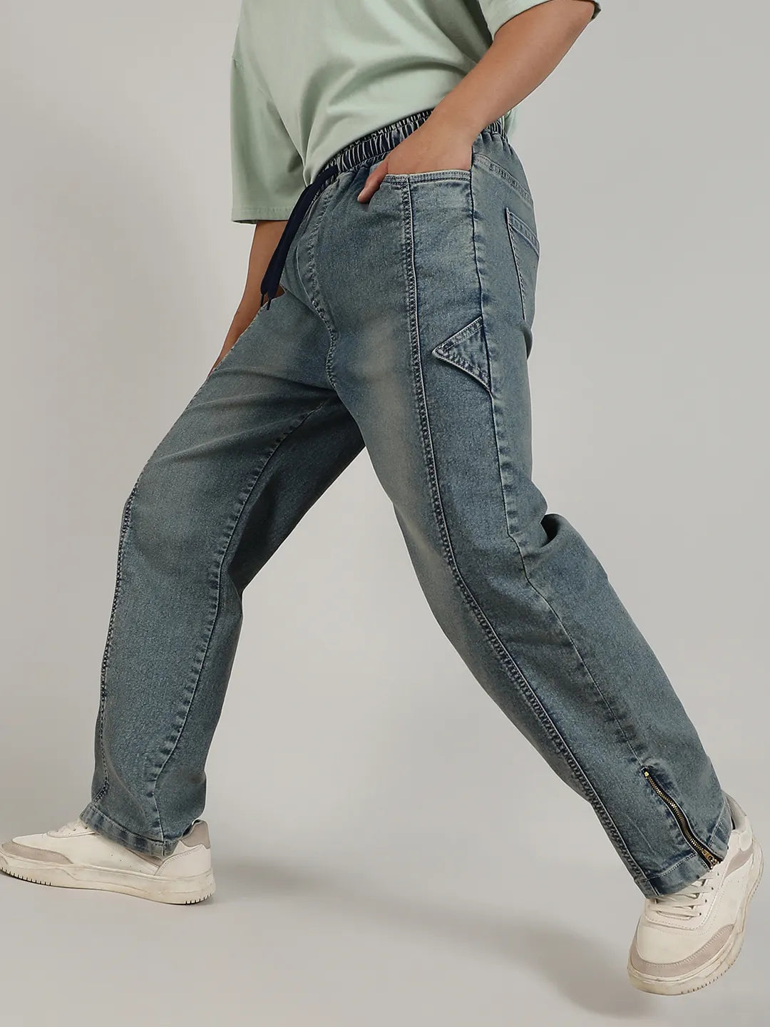 Acid-Wash Baggy Denim Jeans