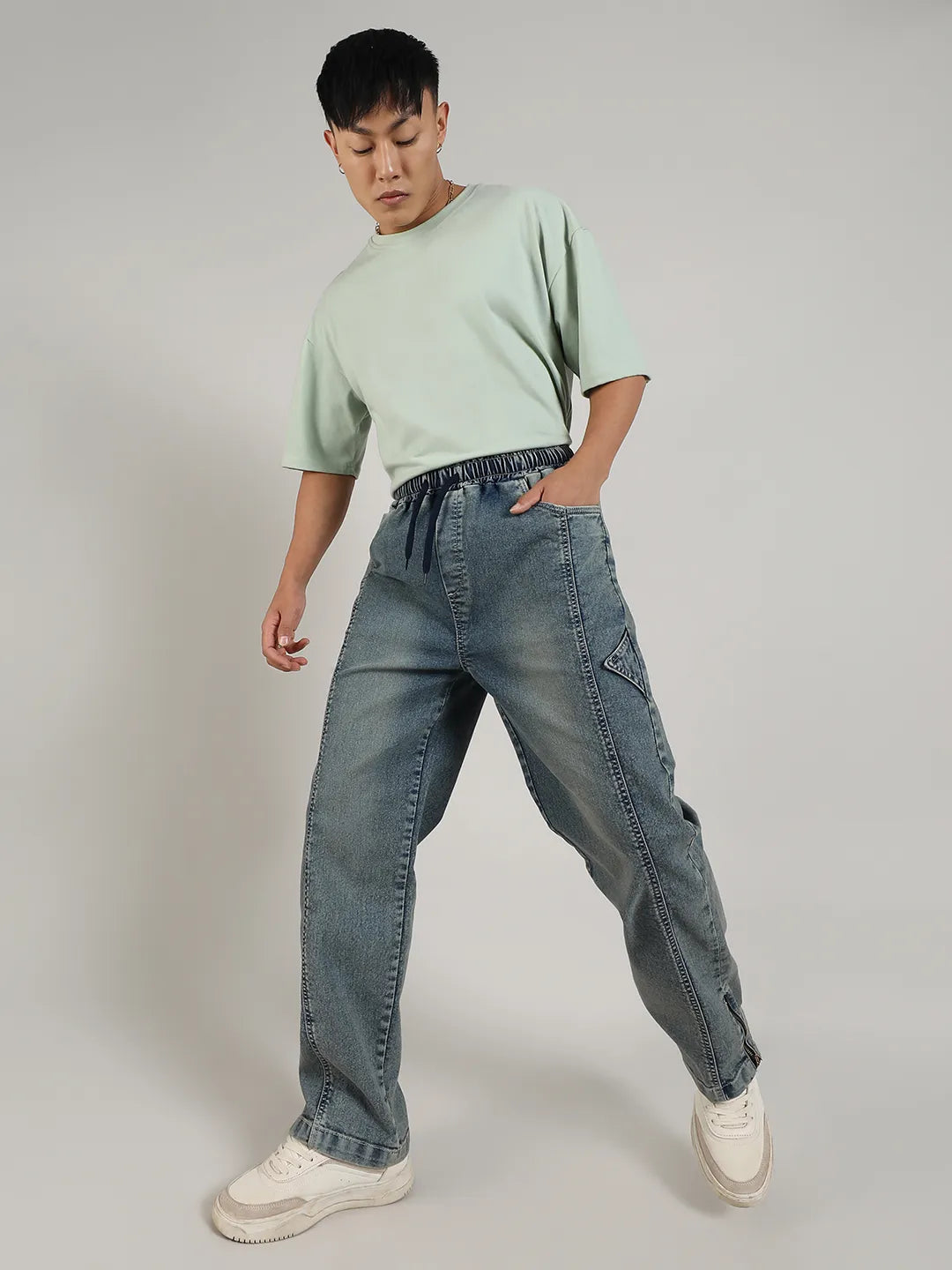 Acid-Wash Baggy Denim Jeans