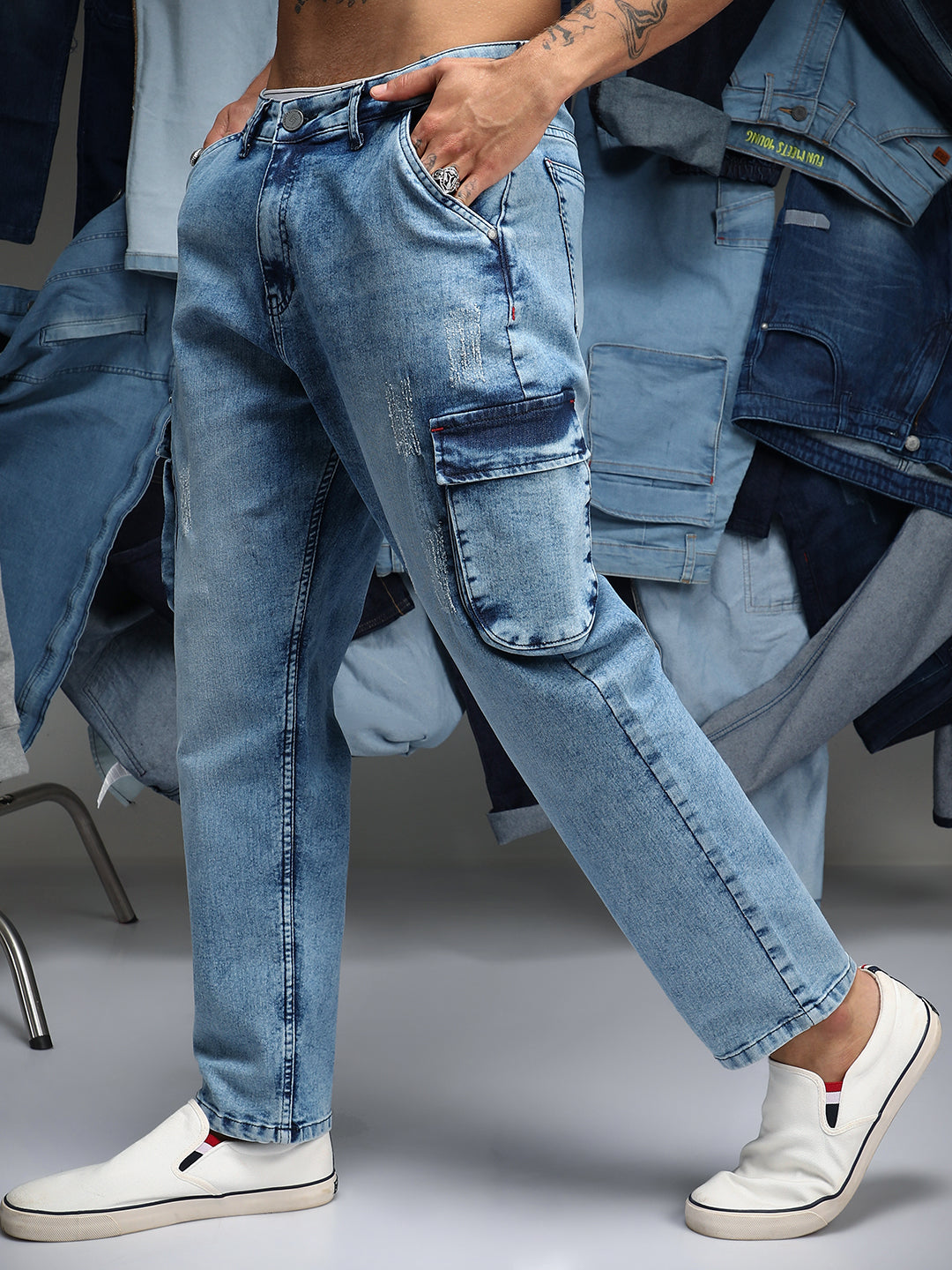 Straight-Fit Utility Denim Jeans