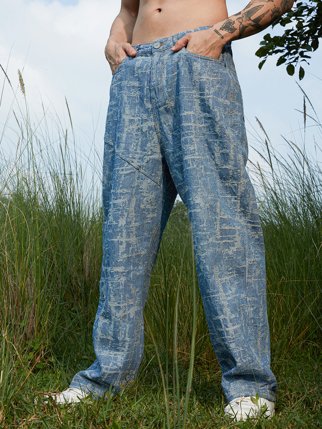 Textured Baggy Denim Jeans