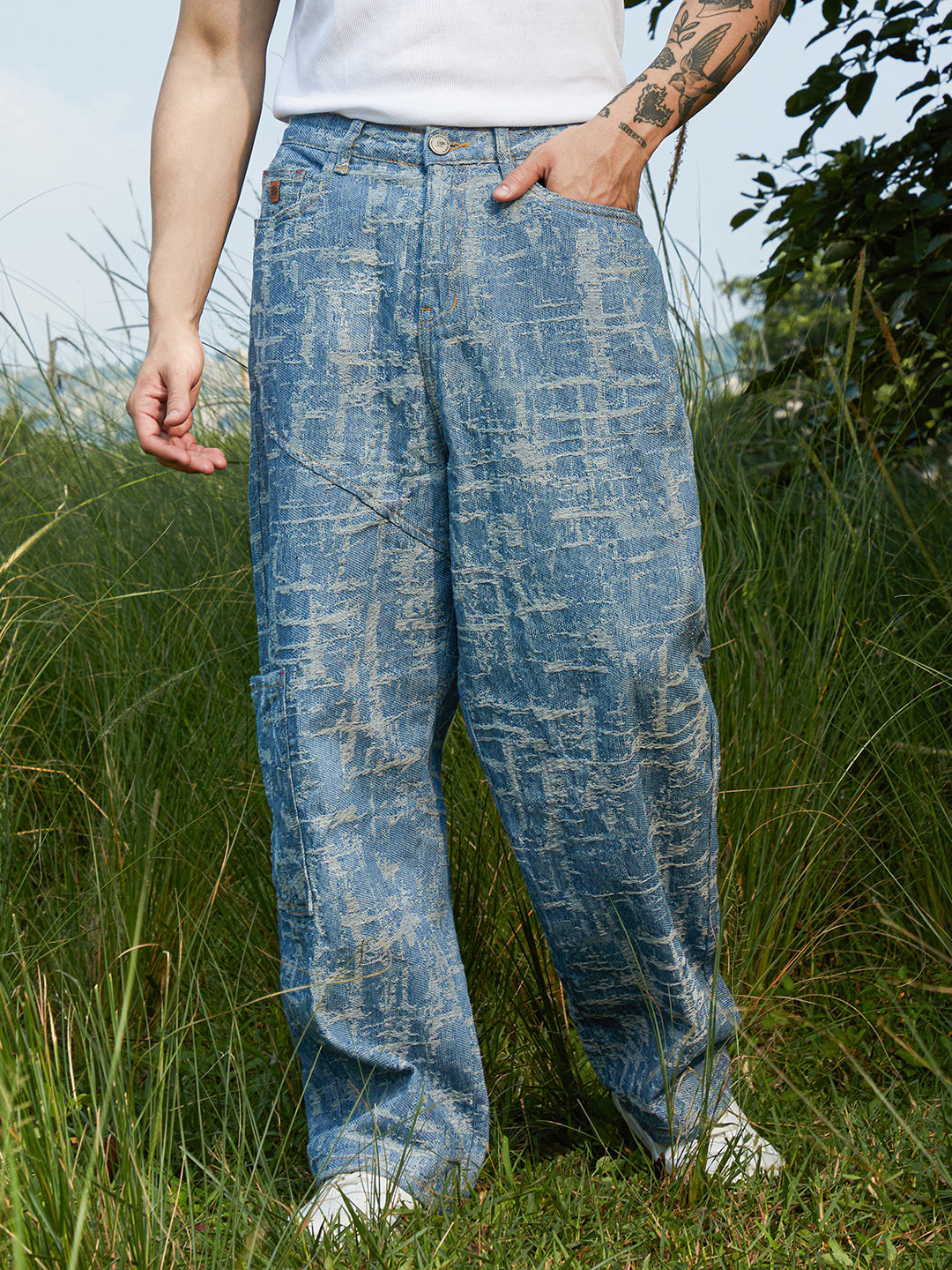 Textured Baggy Denim Jeans