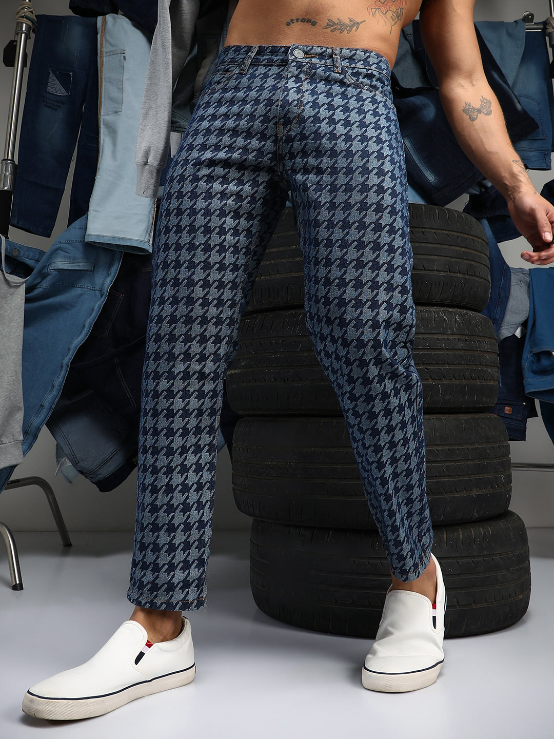 Houndstooth Denim Jeans