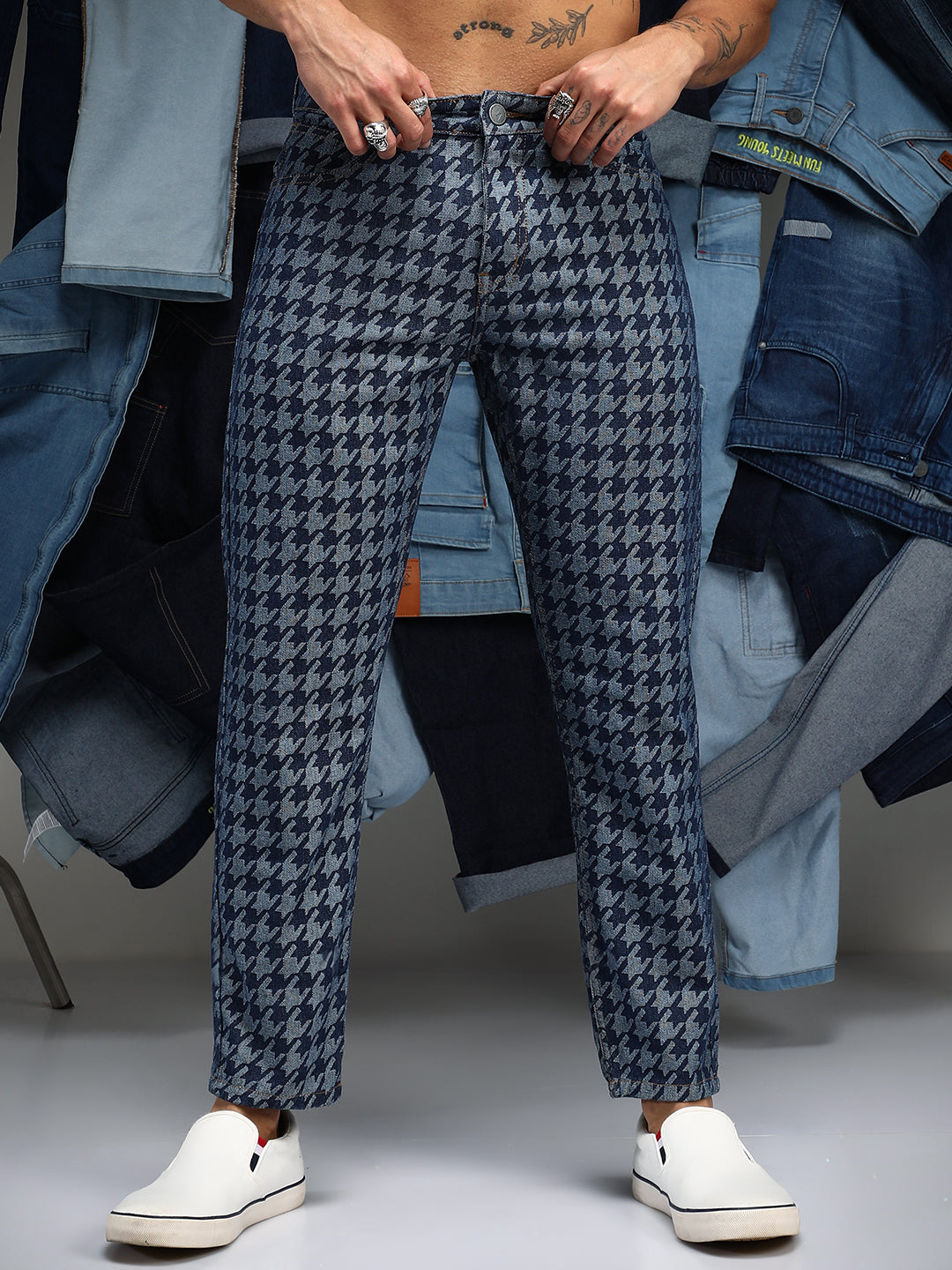 Houndstooth Denim Jeans