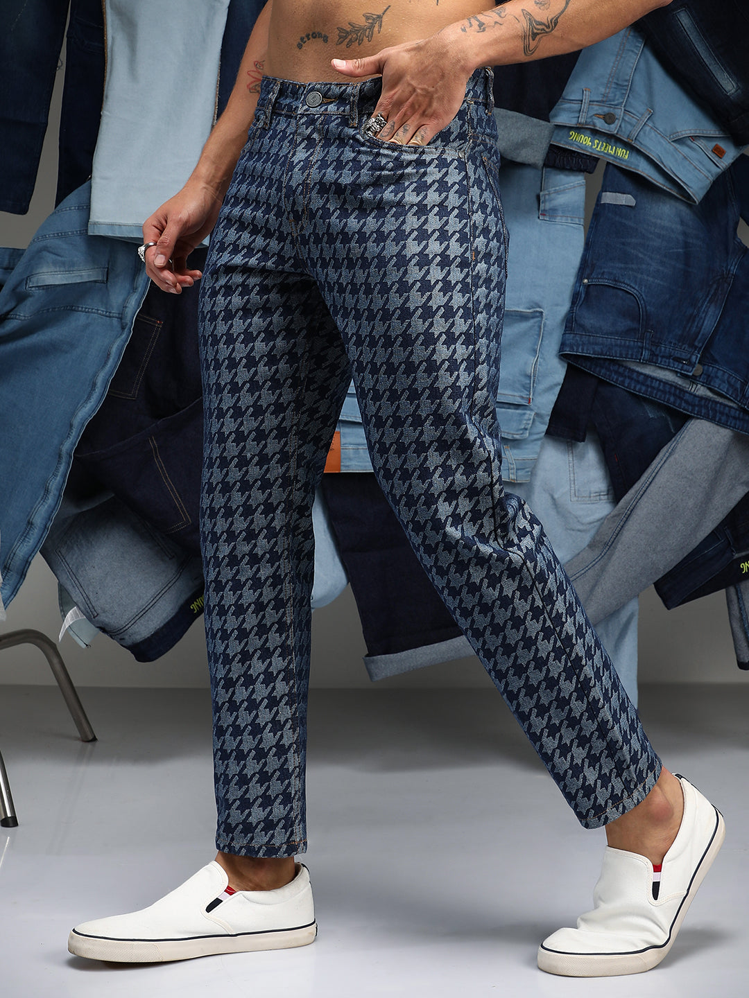 Houndstooth Denim Jeans