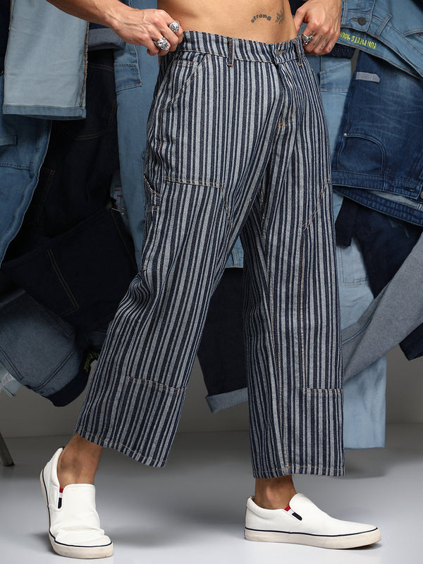 Striped Baggy Utility Denim Jeans