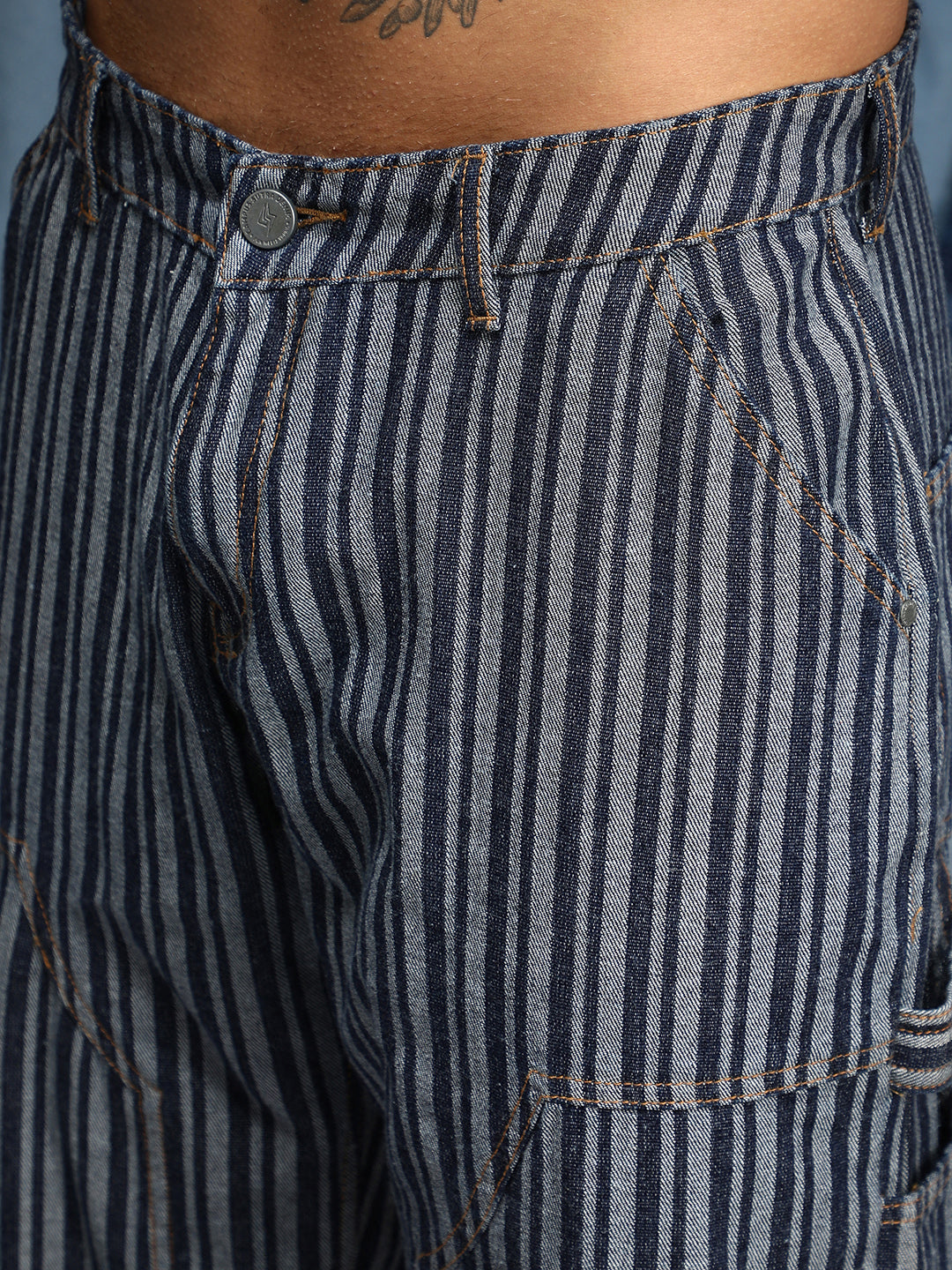 Striped Baggy Utility Denim Jeans