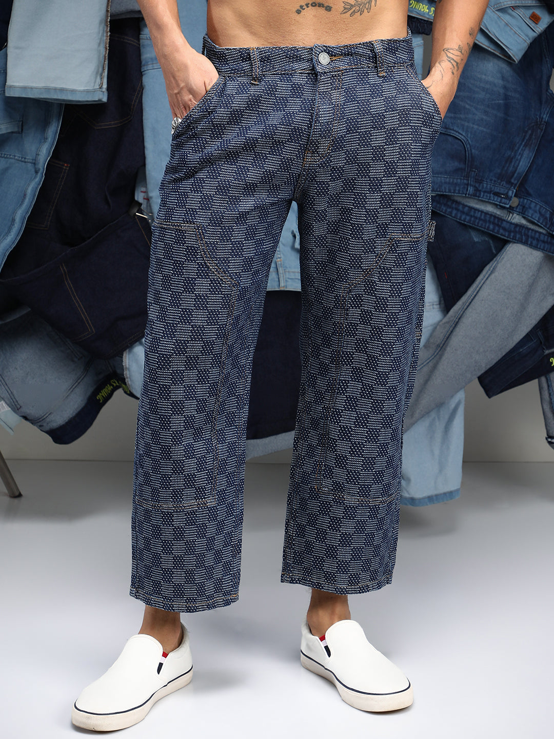 Checker Baggy Utility Denim Jeans