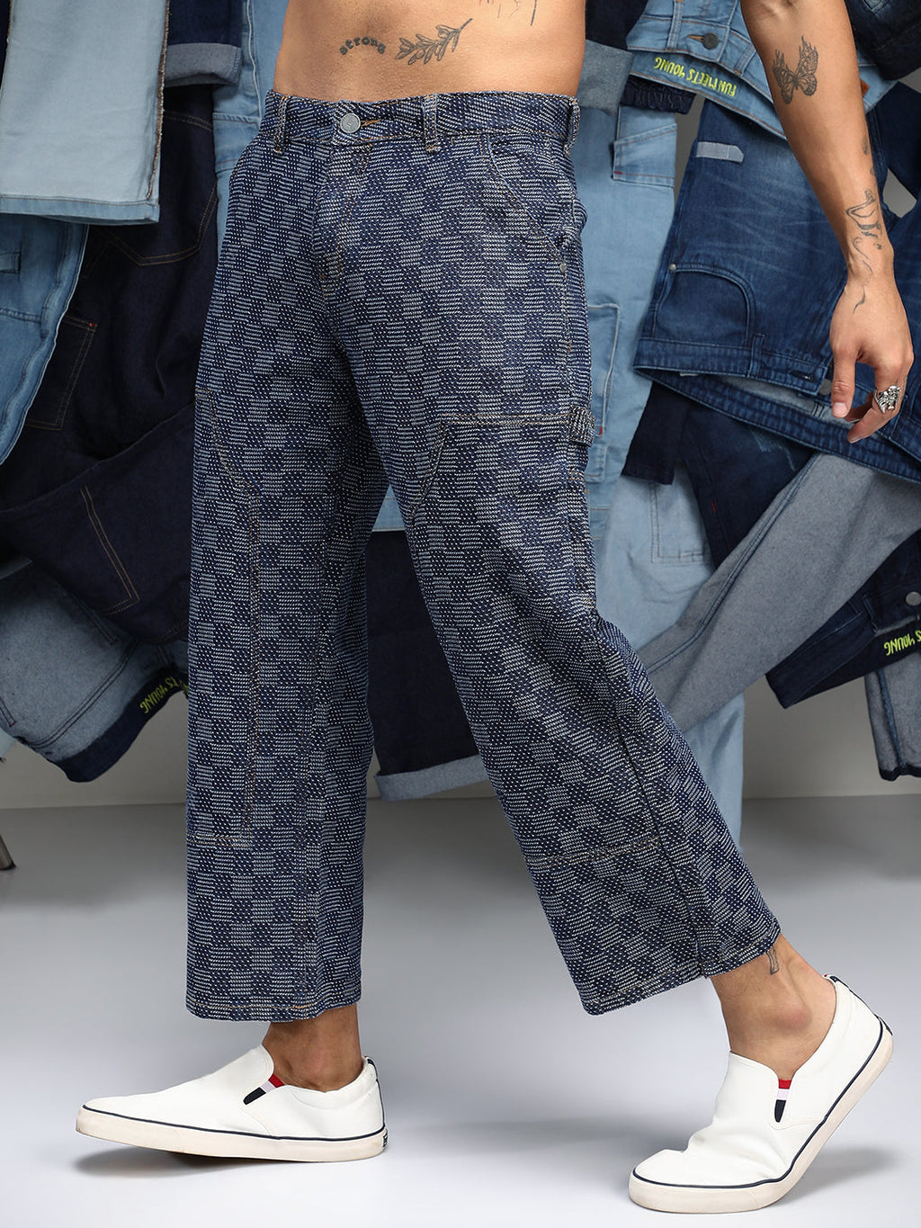 Checker Baggy Utility Denim Jeans