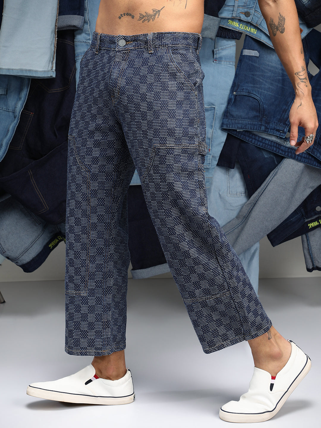 Checker Baggy Utility Denim Jeans