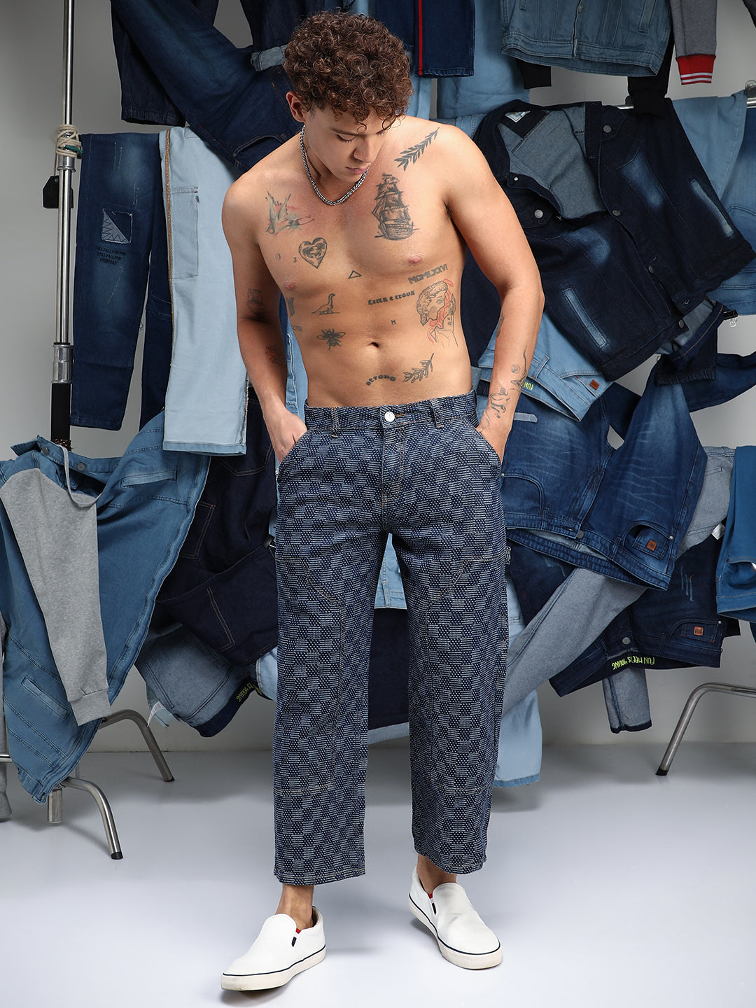 Checker Baggy Utility Denim Jeans