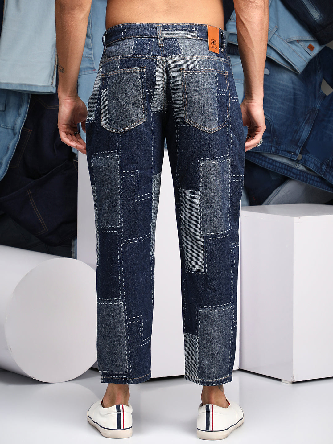 Patched Straight-Fit Denim Jeans