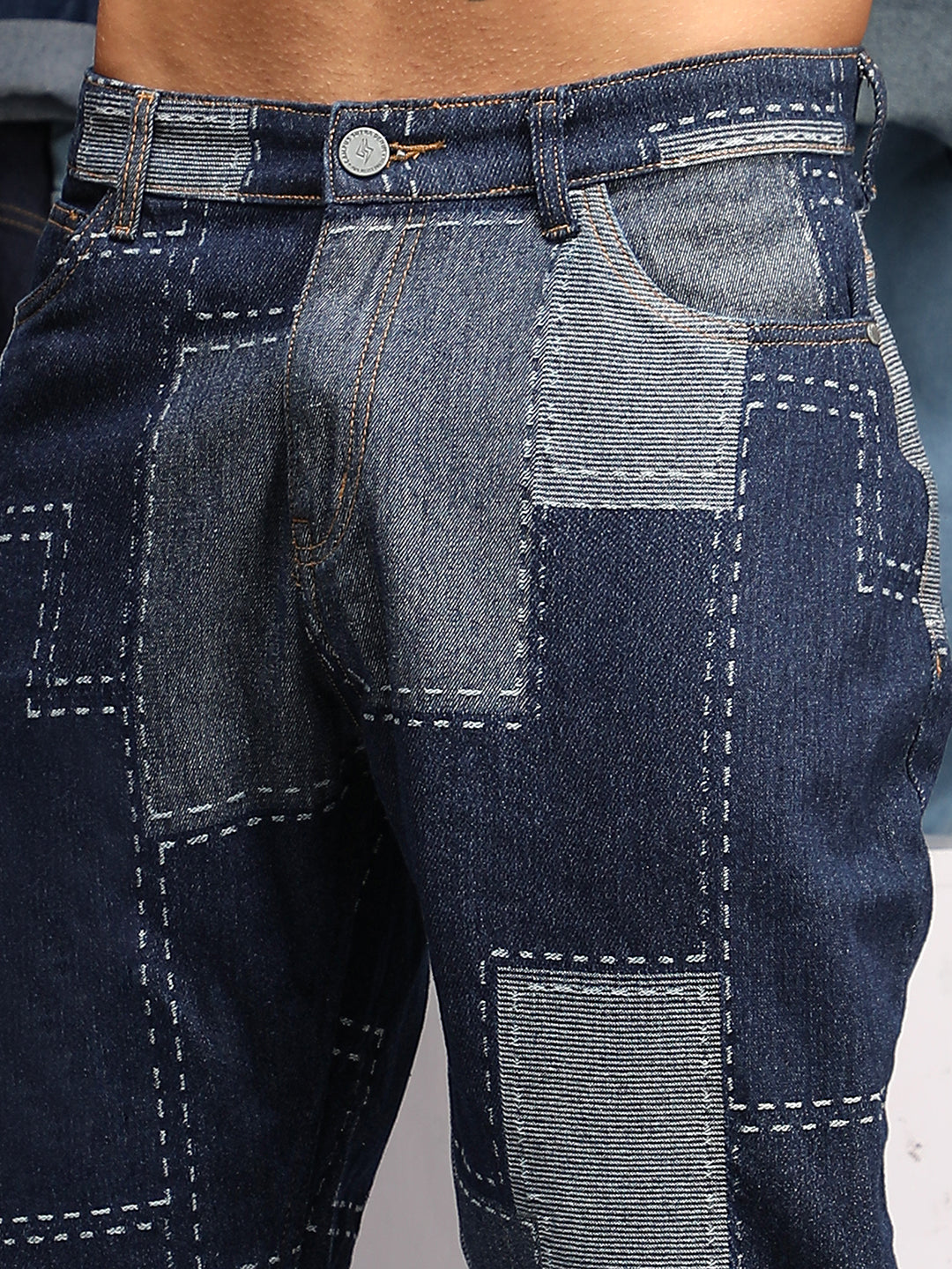 Patched Straight-Fit Denim Jeans