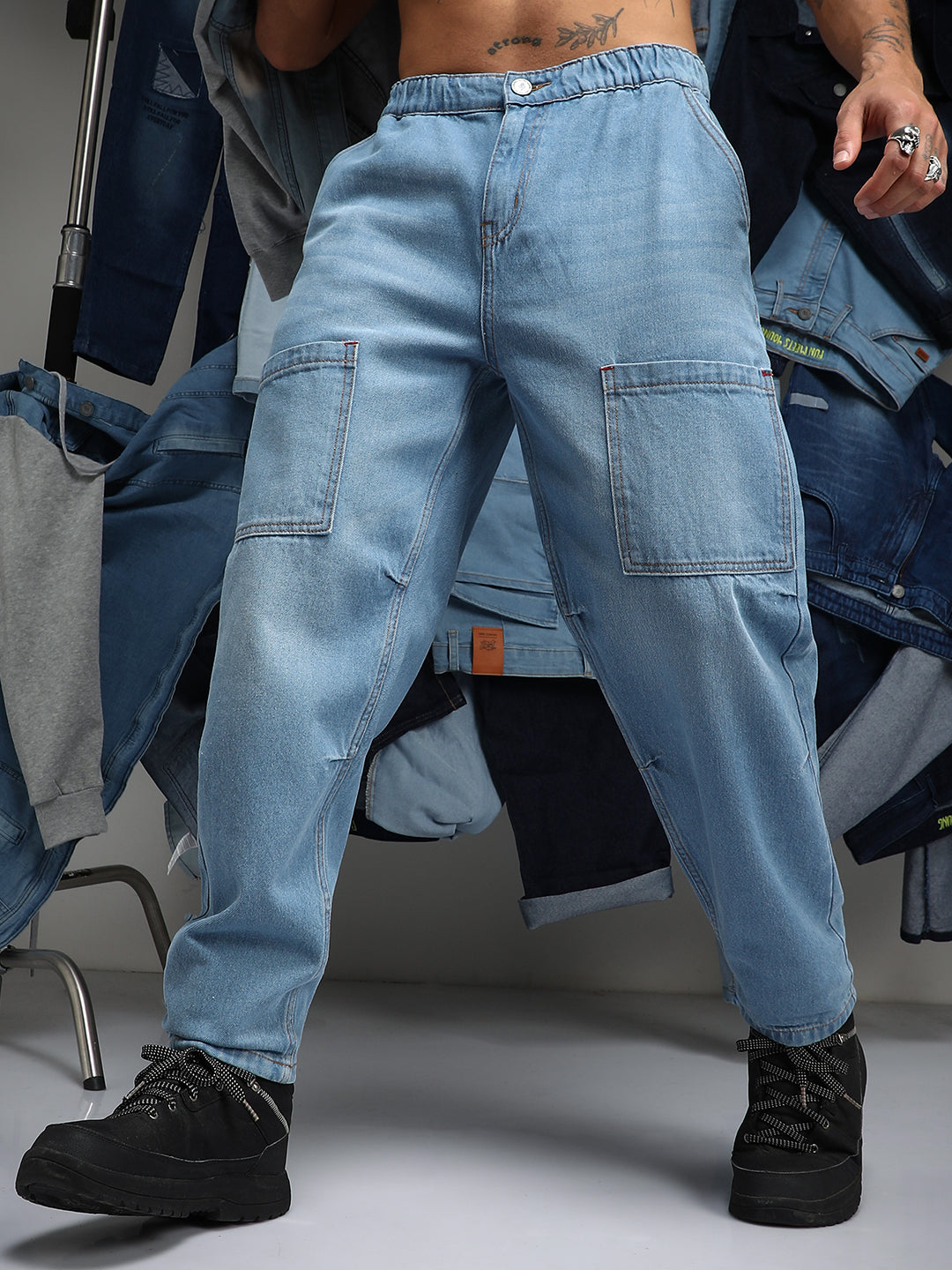 Carrot-Fit Utility Denim Jeans