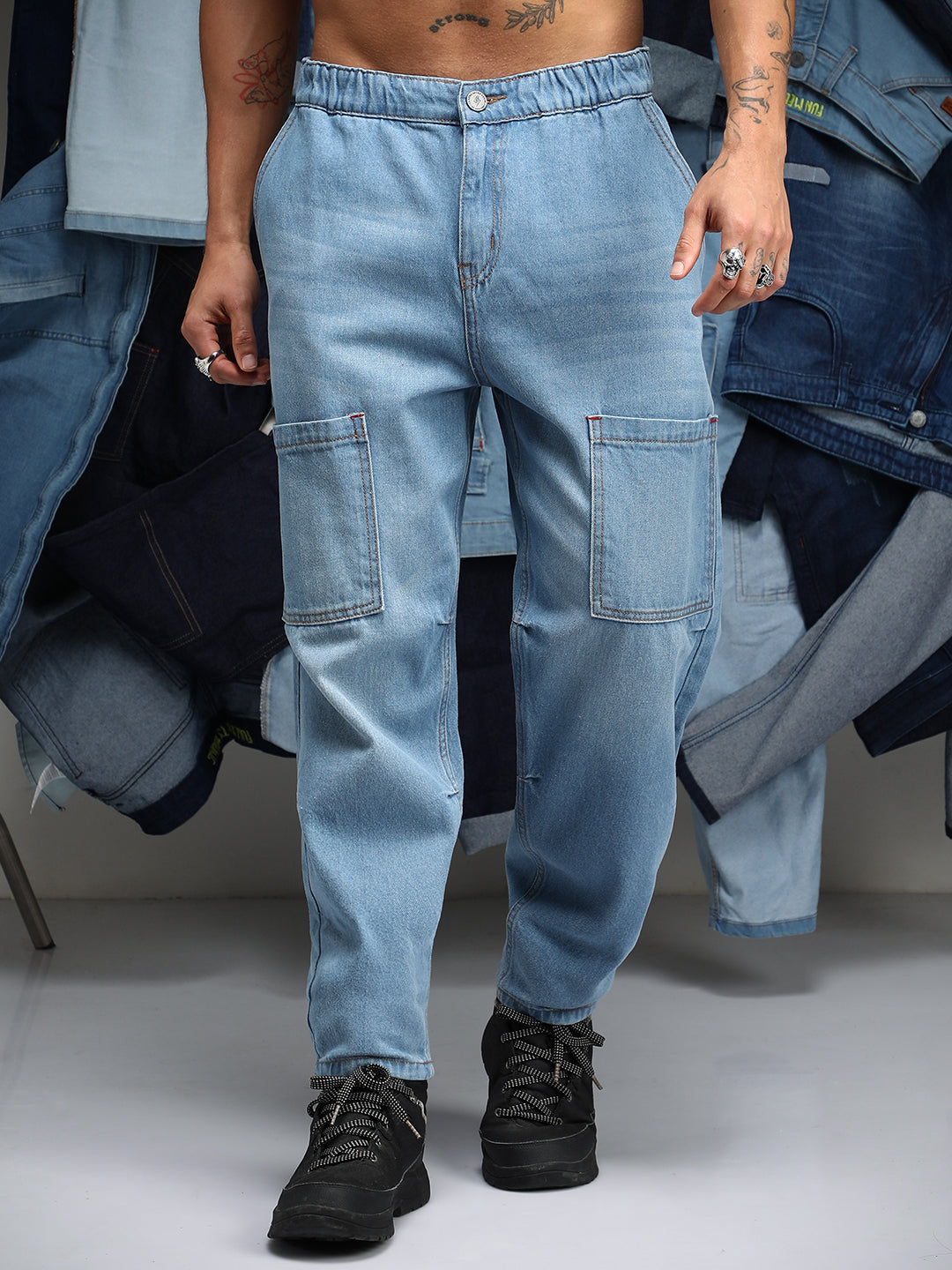 Carrot-Fit Utility Denim Jeans