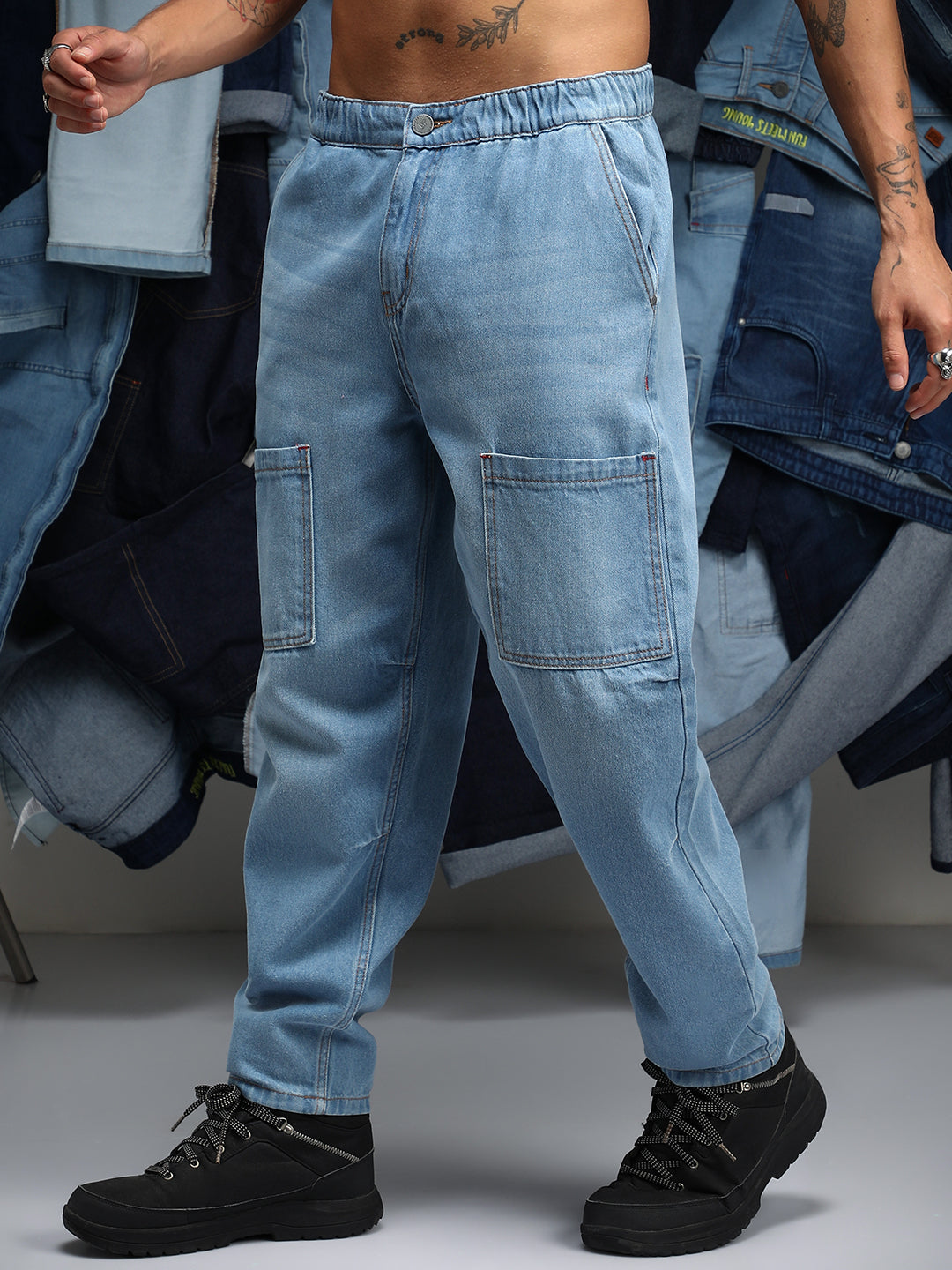 Carrot-Fit Utility Denim Jeans